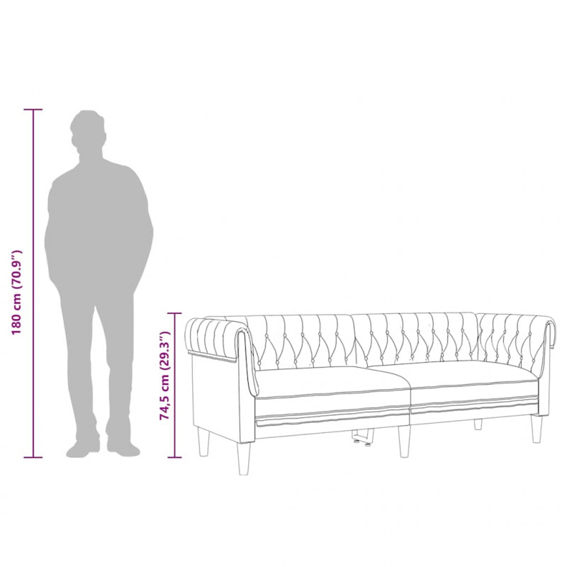 Sofa Chesterfield, trzyosobowa, kolor taupe, obita tkaniną