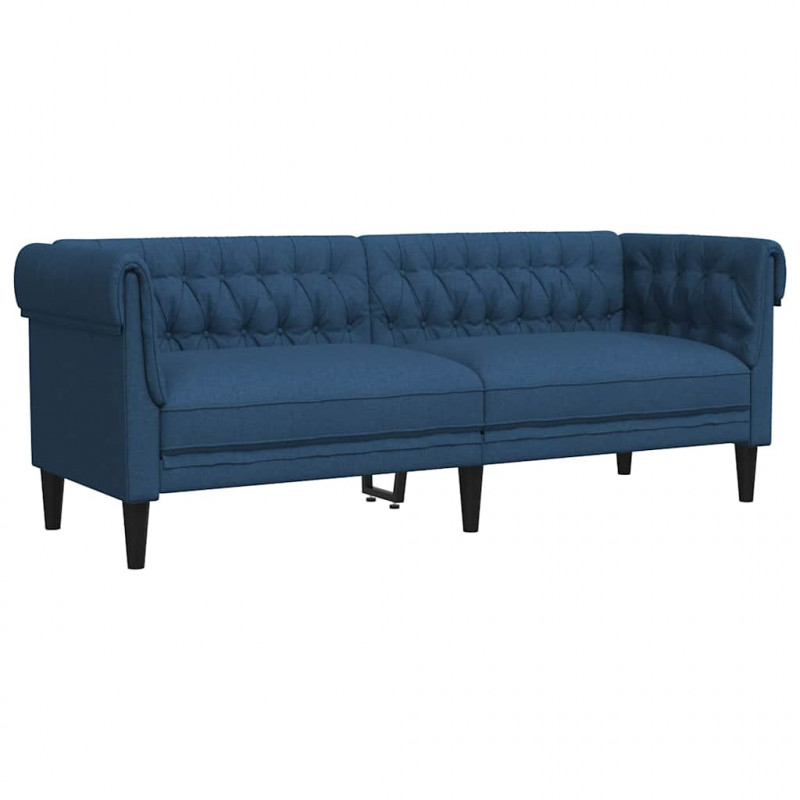 Sofa Chesterfield, trzyosobowa, niebieska, obita tkaniną