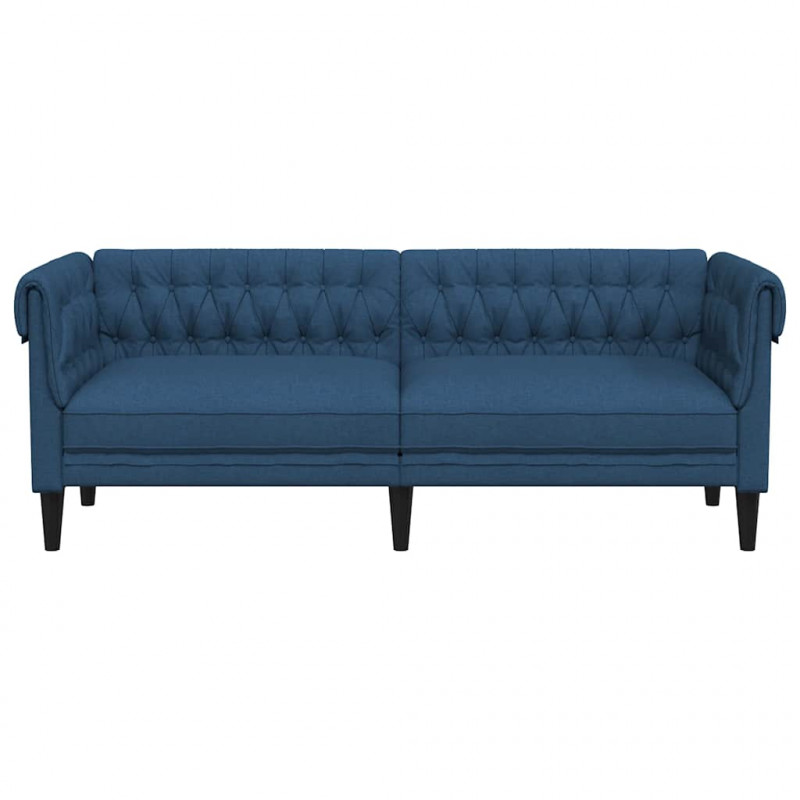 Sofa Chesterfield, trzyosobowa, niebieska, obita tkaniną