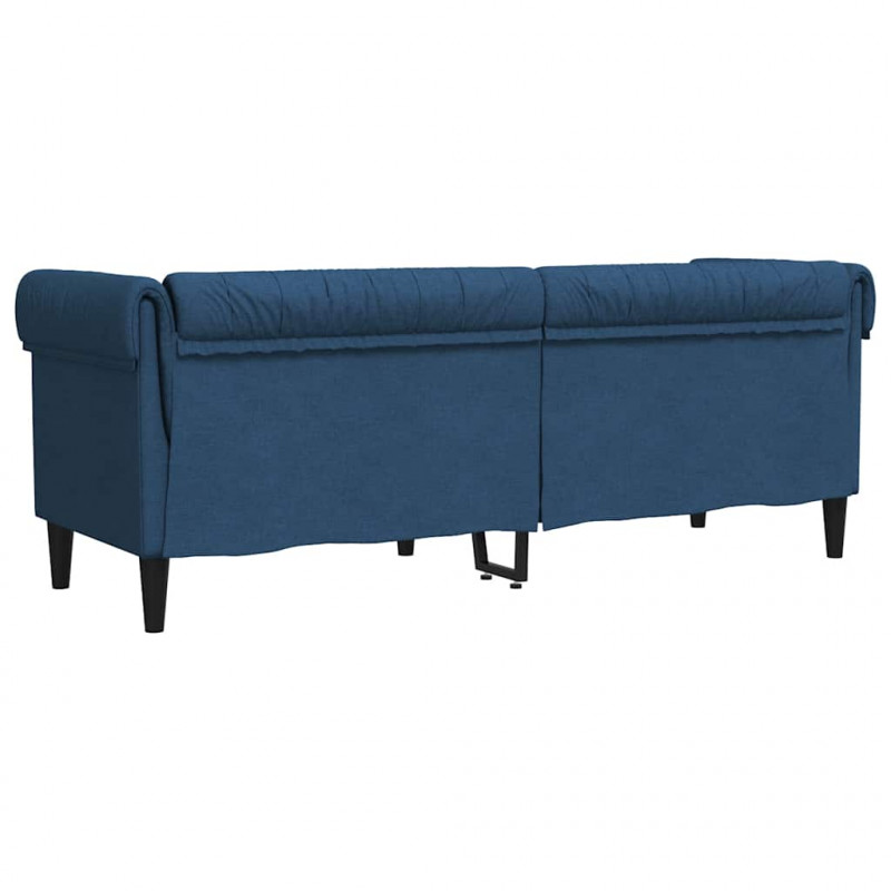 Sofa Chesterfield, trzyosobowa, niebieska, obita tkaniną