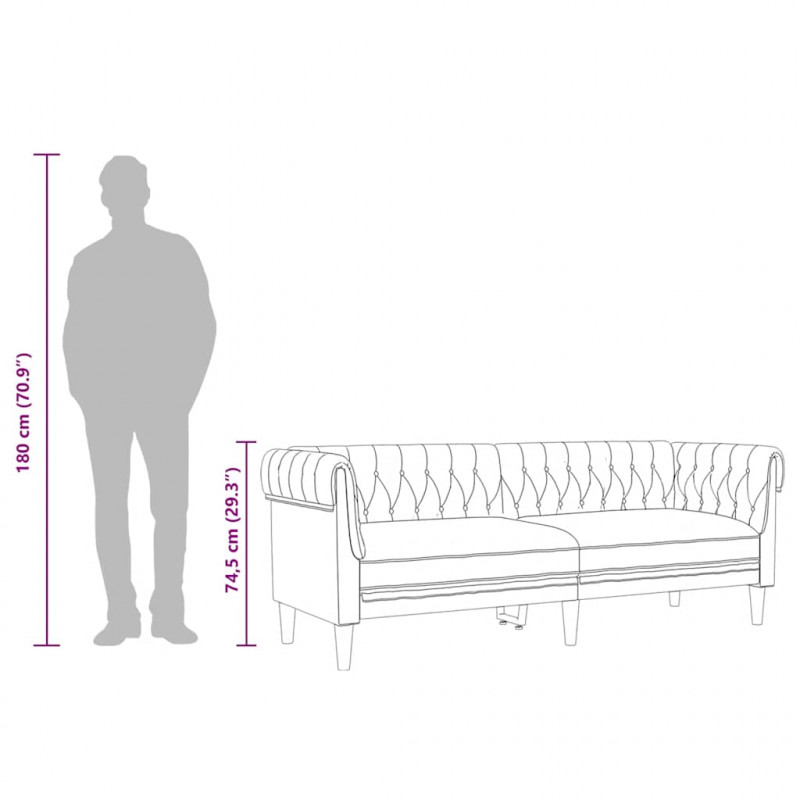 Sofa Chesterfield, trzyosobowa, niebieska, obita tkaniną
