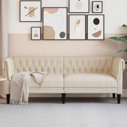 Sofa Chesterfield trzyosobowa, obita lnem