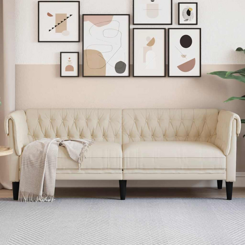 Sofa Chesterfield trzyosobowa, obita lnem