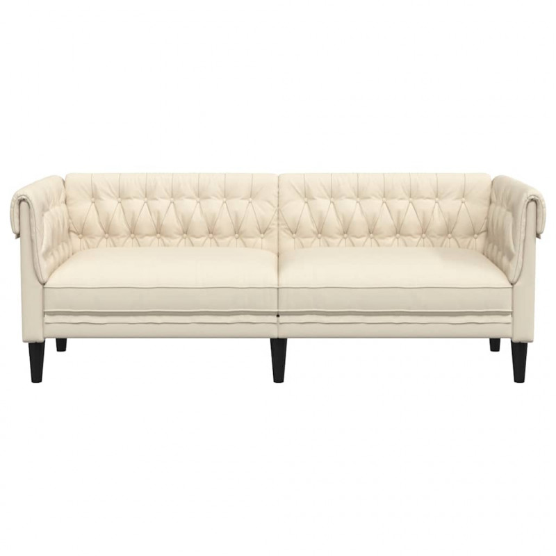 Sofa Chesterfield trzyosobowa, obita lnem