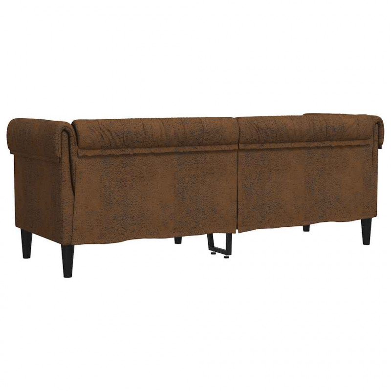 Sofa Chesterfield, trzyosobowa, brązowa, obita tkaniną