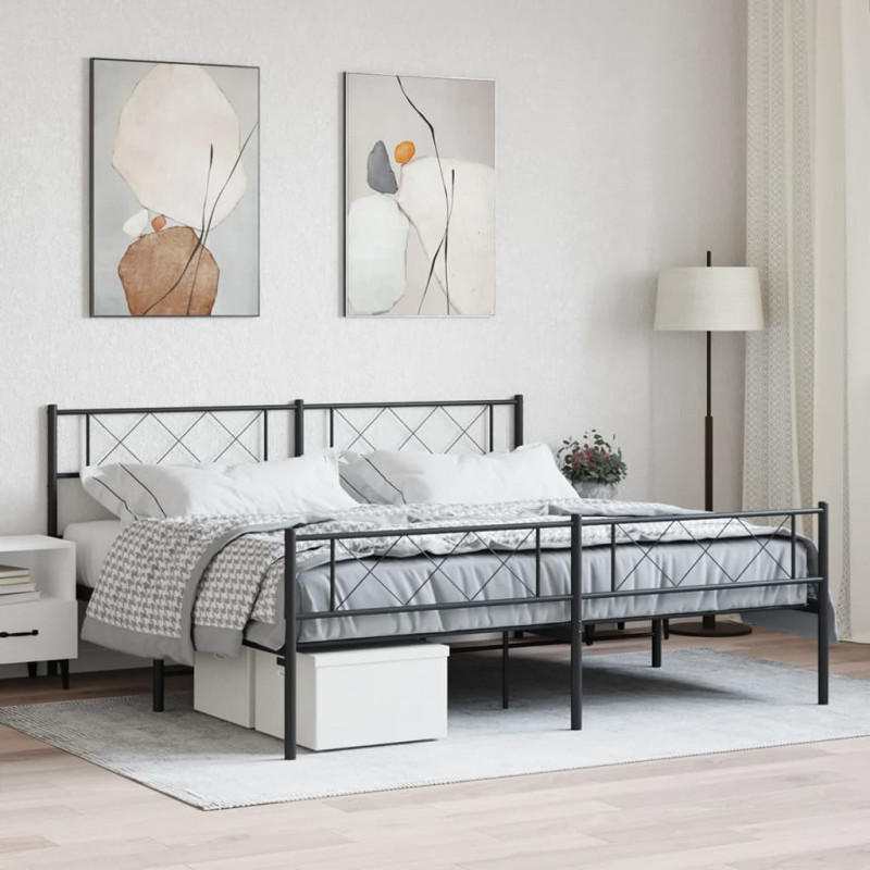 Metalowe łóżko z zanóżkiem, bez materaca, czarne, 180x200 cm