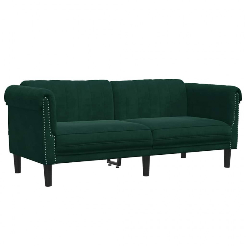 Sofa dwuosobowa, ciemnozielona, aksamit