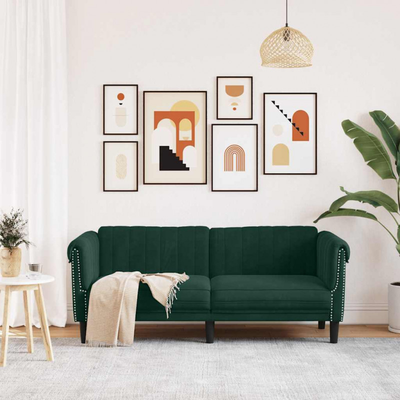 Sofa dwuosobowa, ciemnozielona, aksamit