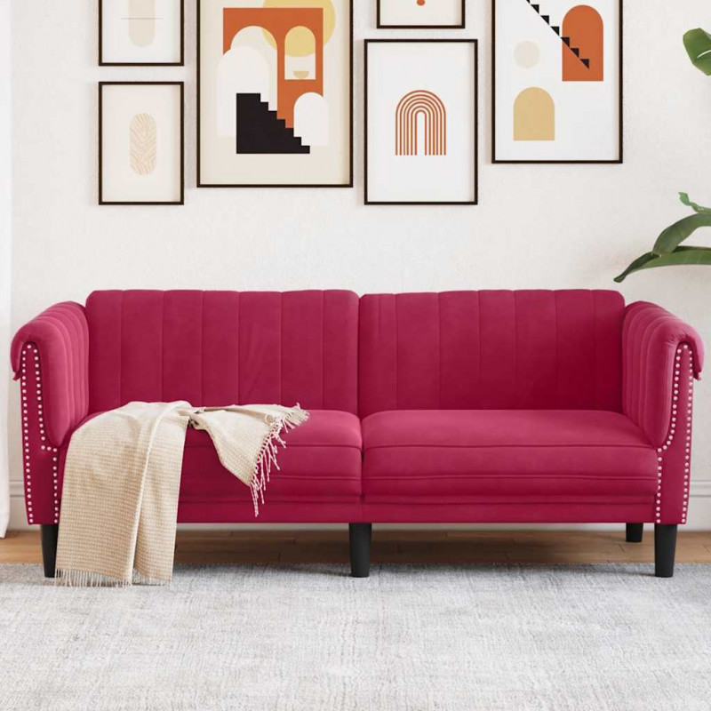 Sofa dwuosobowa, winna czerwień, aksamit