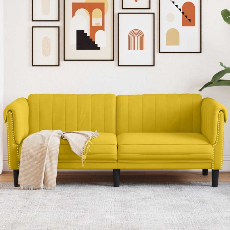 Sofa dwuosobowa, żółta, aksamit