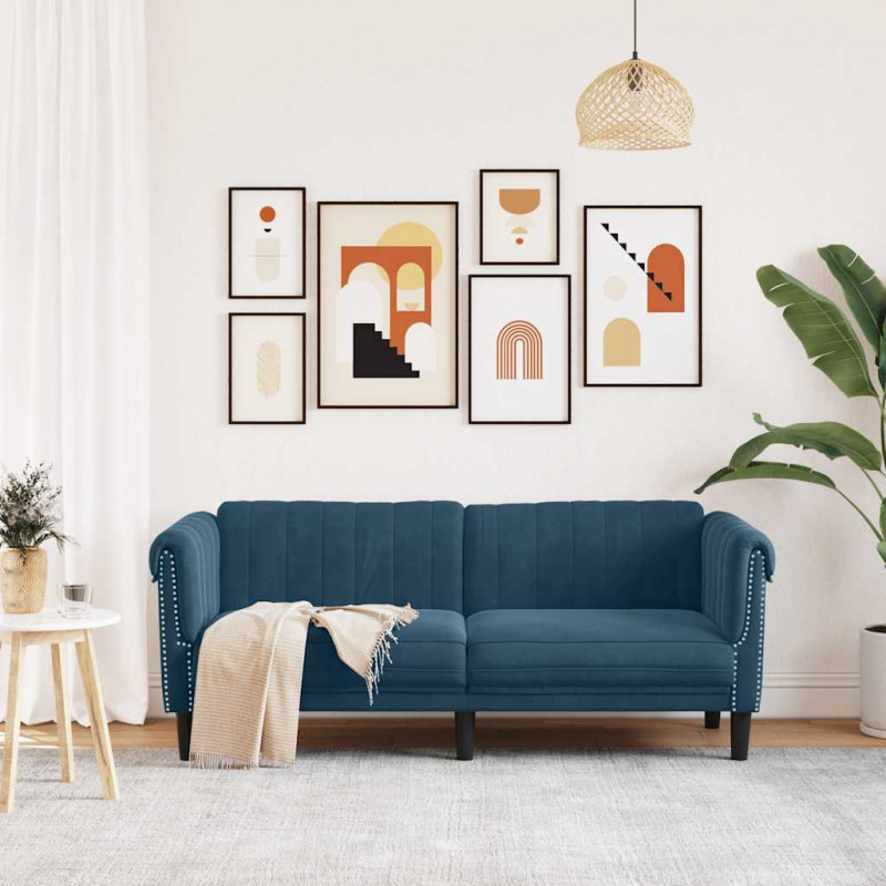 Sofa dwuosobowa, niebieska, aksamit