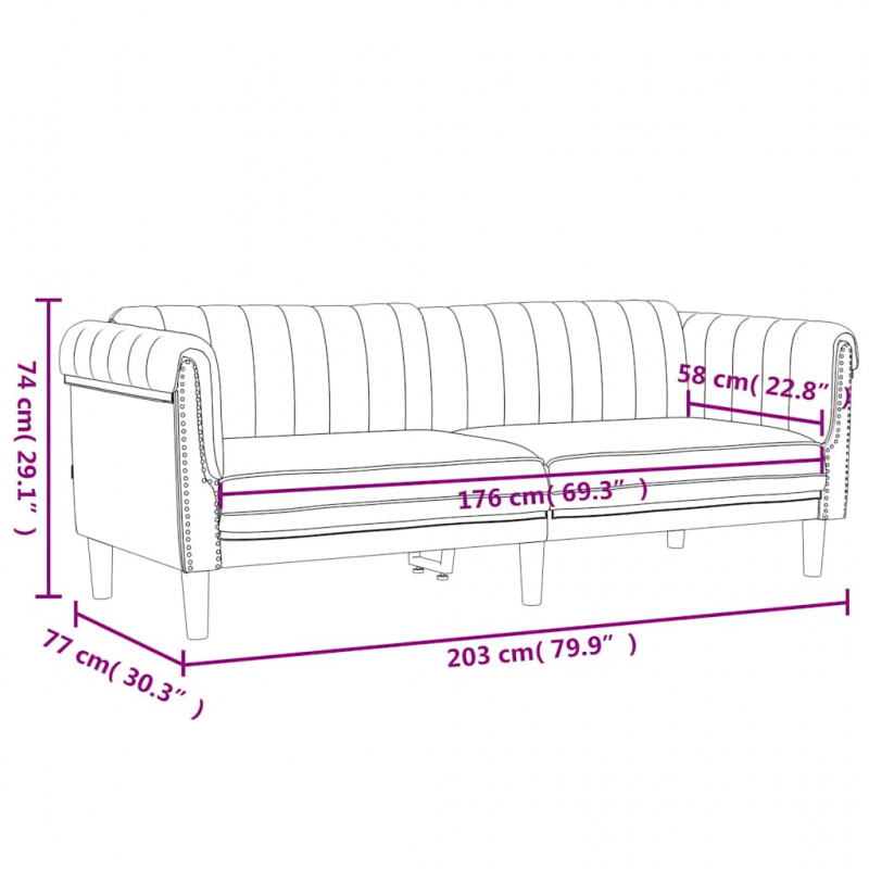 Sofa 3-osobowa, ciemnoszara, tapicerowana aksamitem