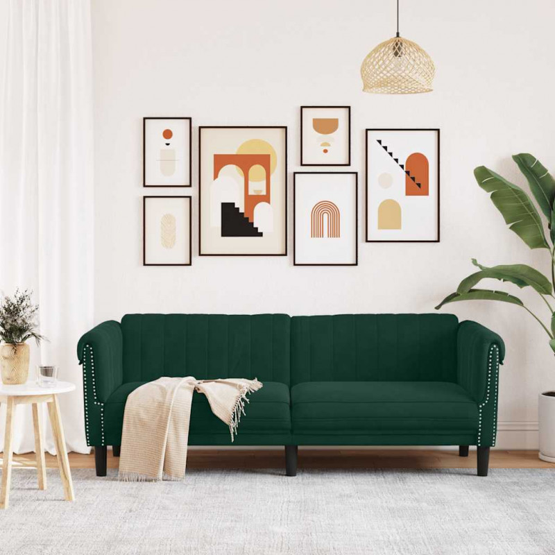 Sofa 3-osobowa, ciemnozielona, tapicerowana aksamitem