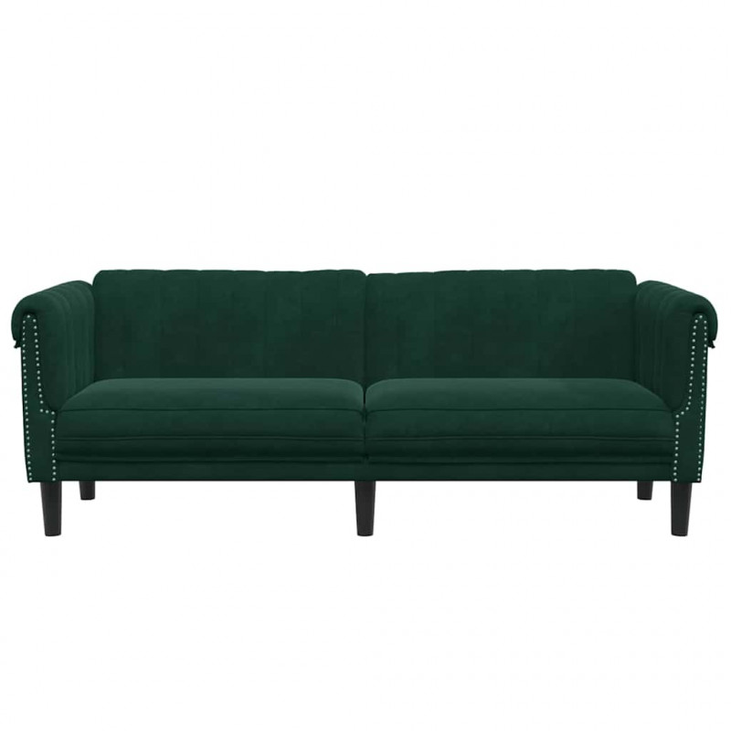 Sofa 3-osobowa, ciemnozielona, tapicerowana aksamitem