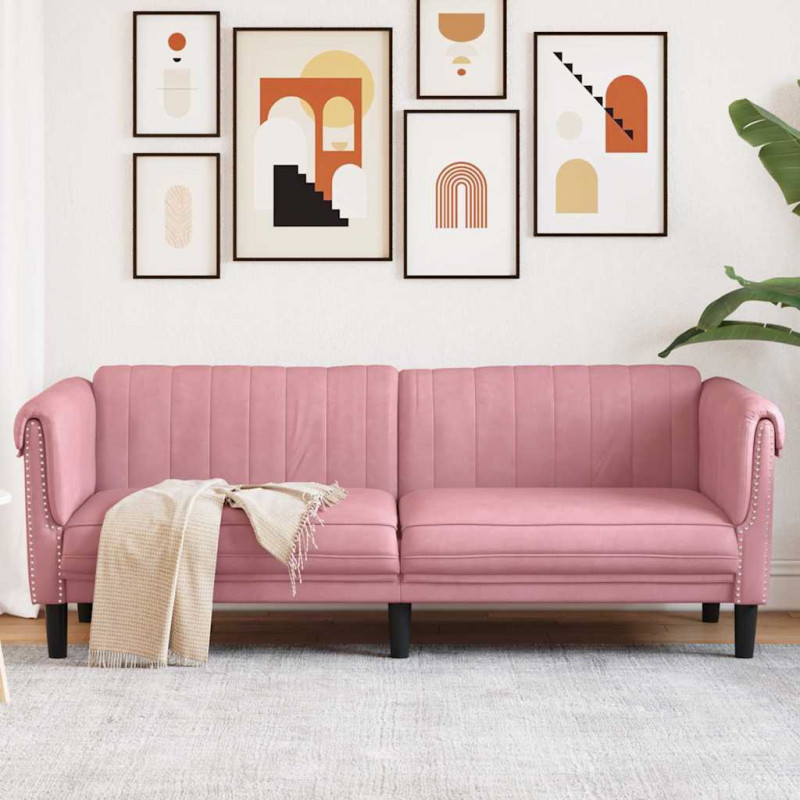 Sofa 3-osobowa, różowa, tapicerowana aksamitem