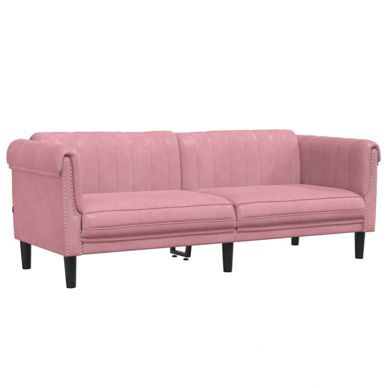 Sofa 3-osobowa, różowa, tapicerowana aksamitem