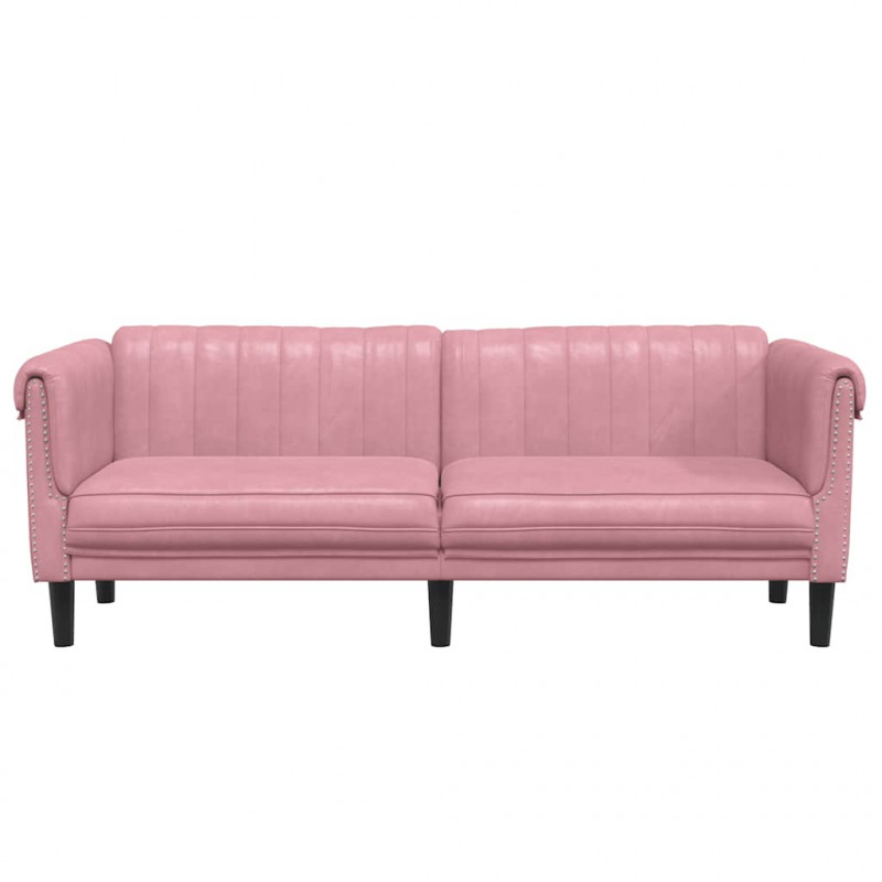 Sofa 3-osobowa, różowa, tapicerowana aksamitem