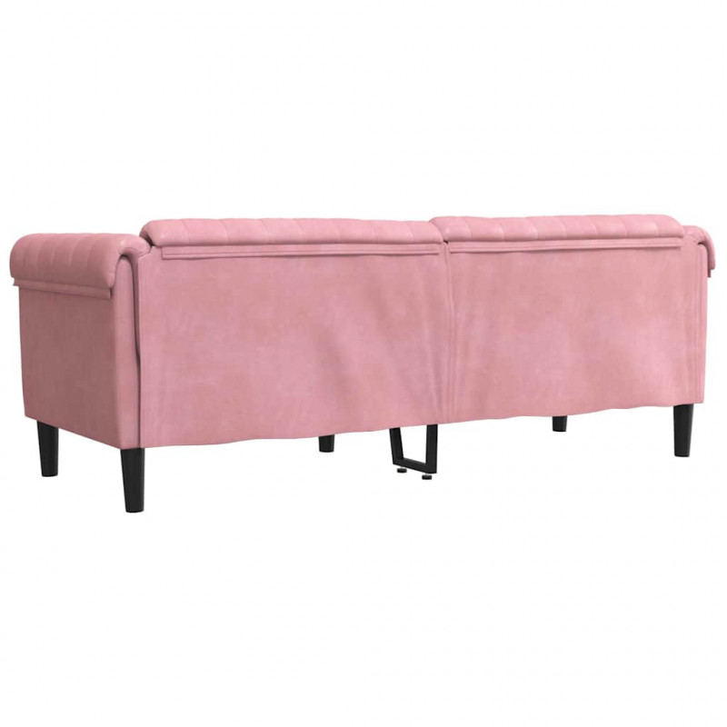 Sofa 3-osobowa, różowa, tapicerowana aksamitem