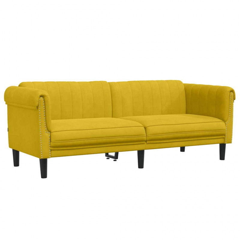 Sofa 3-osobowa, żółta, tapicerowana aksamitem