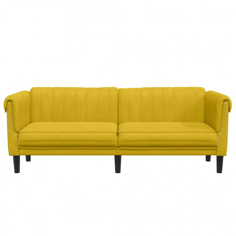 Sofa 3-osobowa, żółta, tapicerowana aksamitem