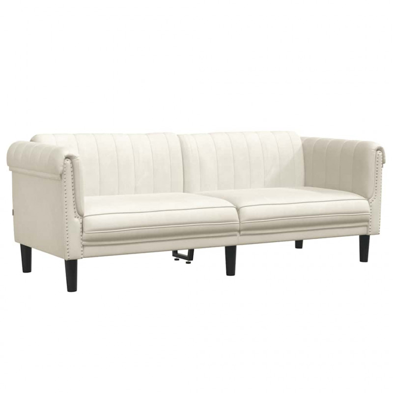 Sofa 3-osobowa, kremowa, tapicerowana aksamitem