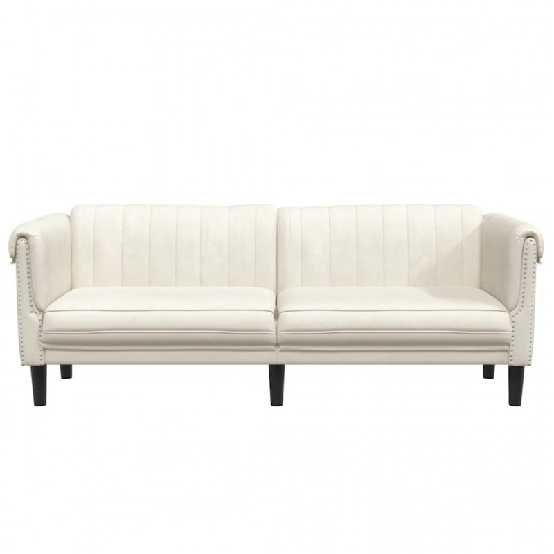 Sofa 3-osobowa, kremowa, tapicerowana aksamitem
