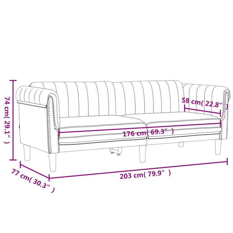 Sofa 3-osobowa, kremowa, tapicerowana aksamitem