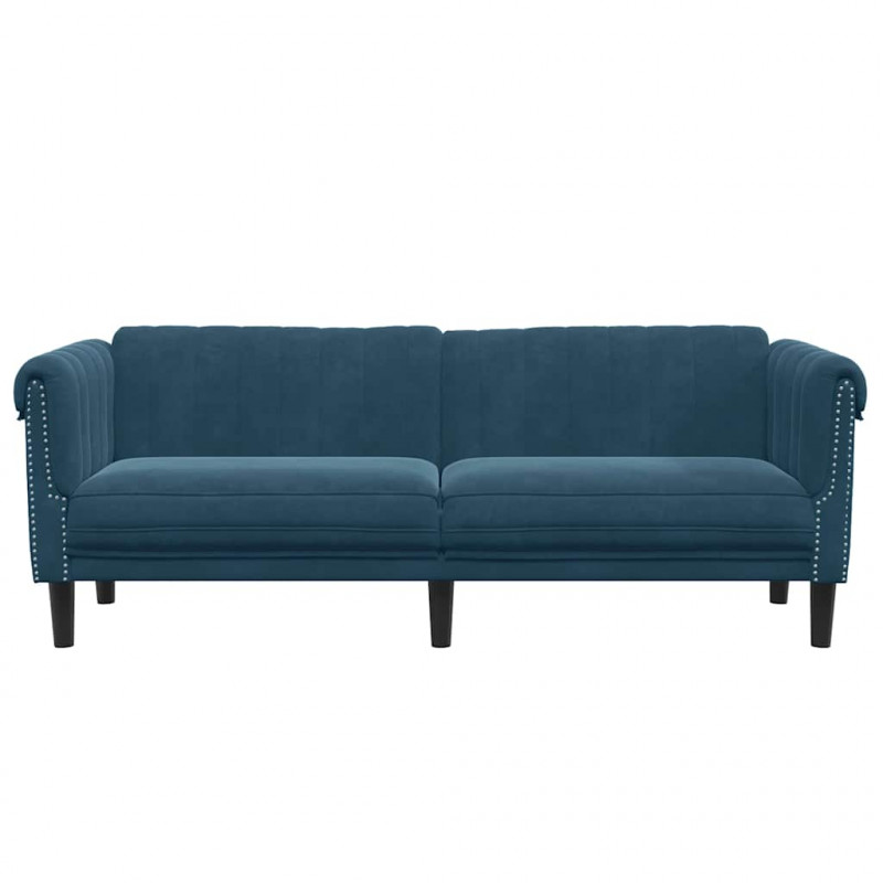 Sofa 3-osobowa, niebieska, tapicerowana aksamitem