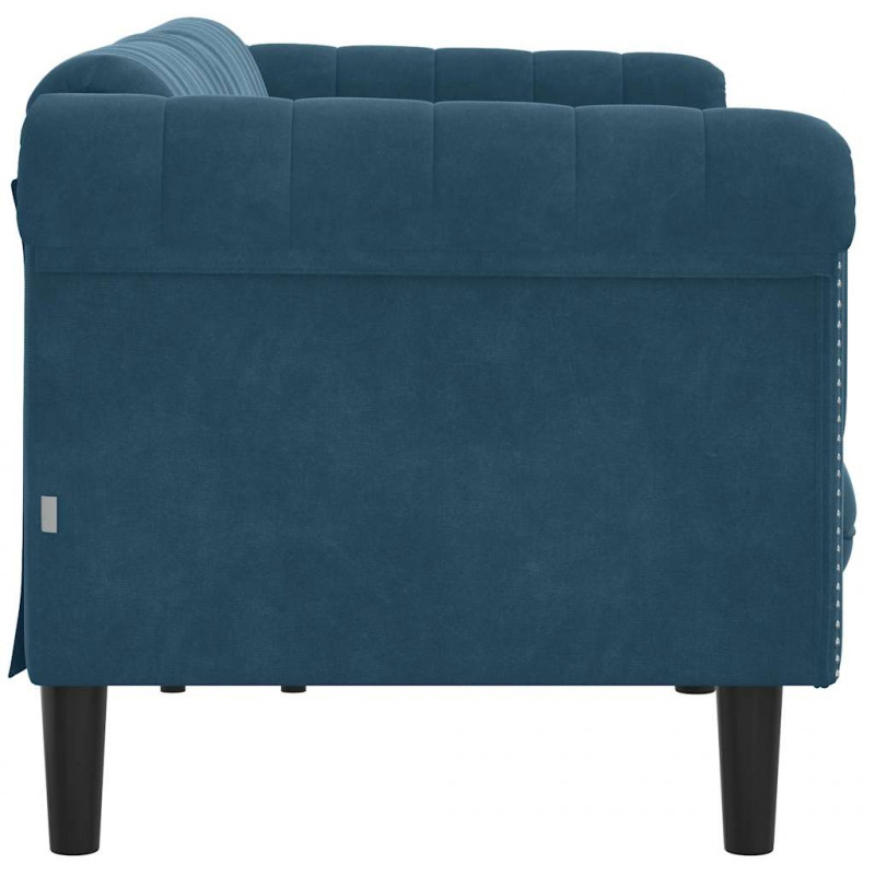 Sofa 3-osobowa, niebieska, tapicerowana aksamitem