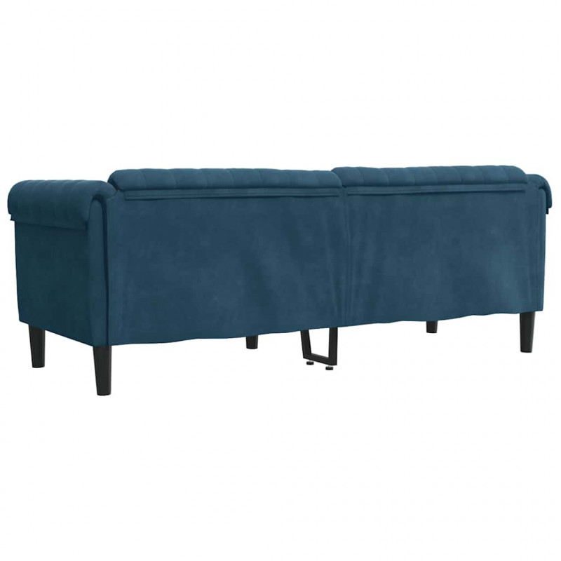 Sofa 3-osobowa, niebieska, tapicerowana aksamitem