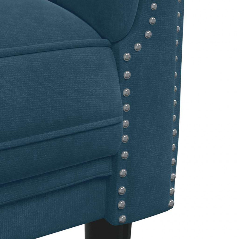 Sofa 3-osobowa, niebieska, tapicerowana aksamitem