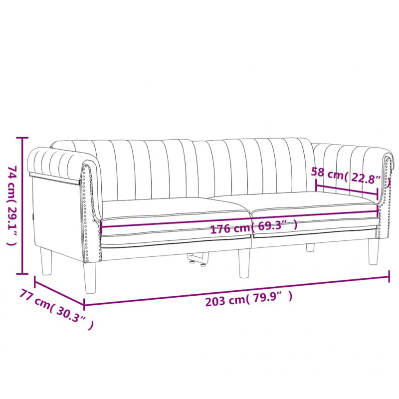 Sofa 3-osobowa, niebieska, tapicerowana aksamitem