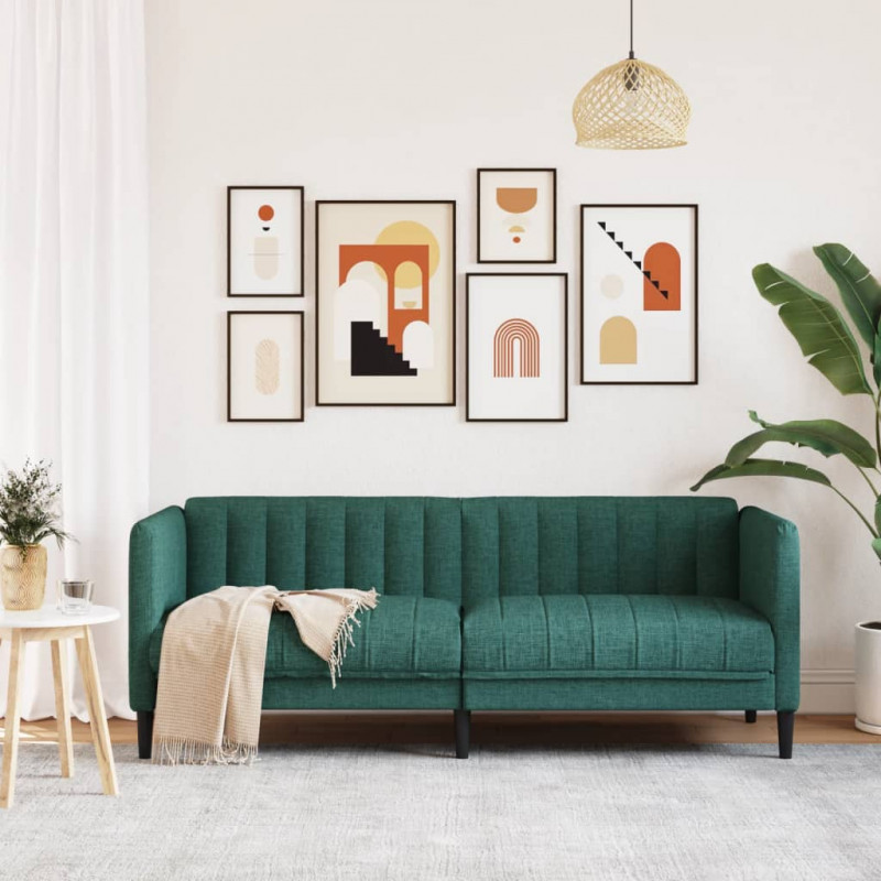 Sofa 2-osobowa, ciemnozielona, tapicerowana tkaniną
