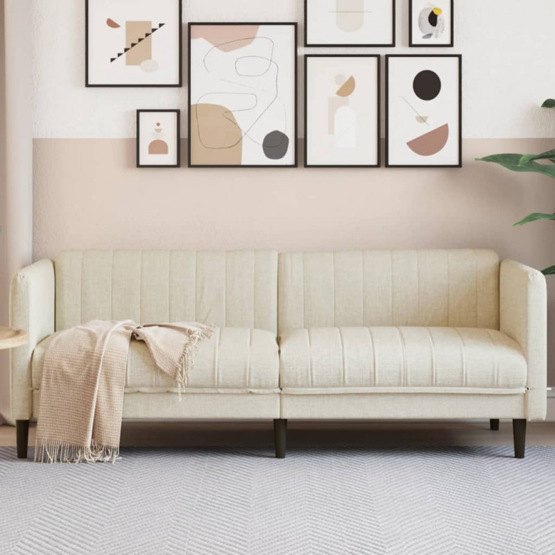 Sofa 3-osobowa, kremowa, tapicerowana tkaniną
