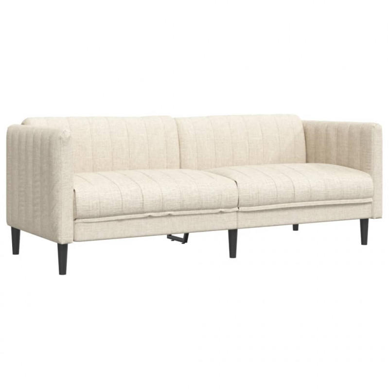 Sofa 3-osobowa, kremowa, tapicerowana tkaniną