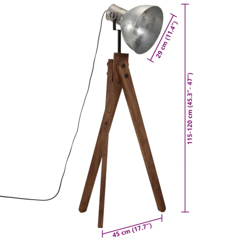 Lampa stojąca, 25 W, srebro vintage, 45x45x120 cm, E27