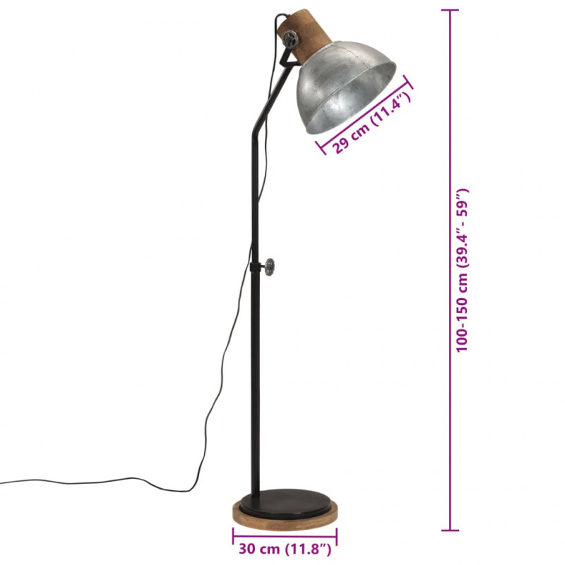 Lampa stojąca, 25 W, srebro vintage, 30x30x100-150 cm, E27