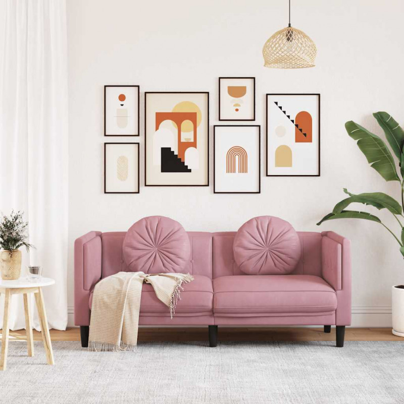 Sofa 2-osobowa z poduszkami, różowa, aksamit