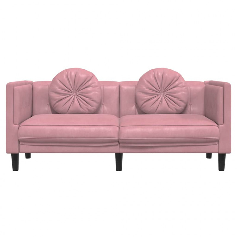 Sofa 2-osobowa z poduszkami, różowa, aksamit