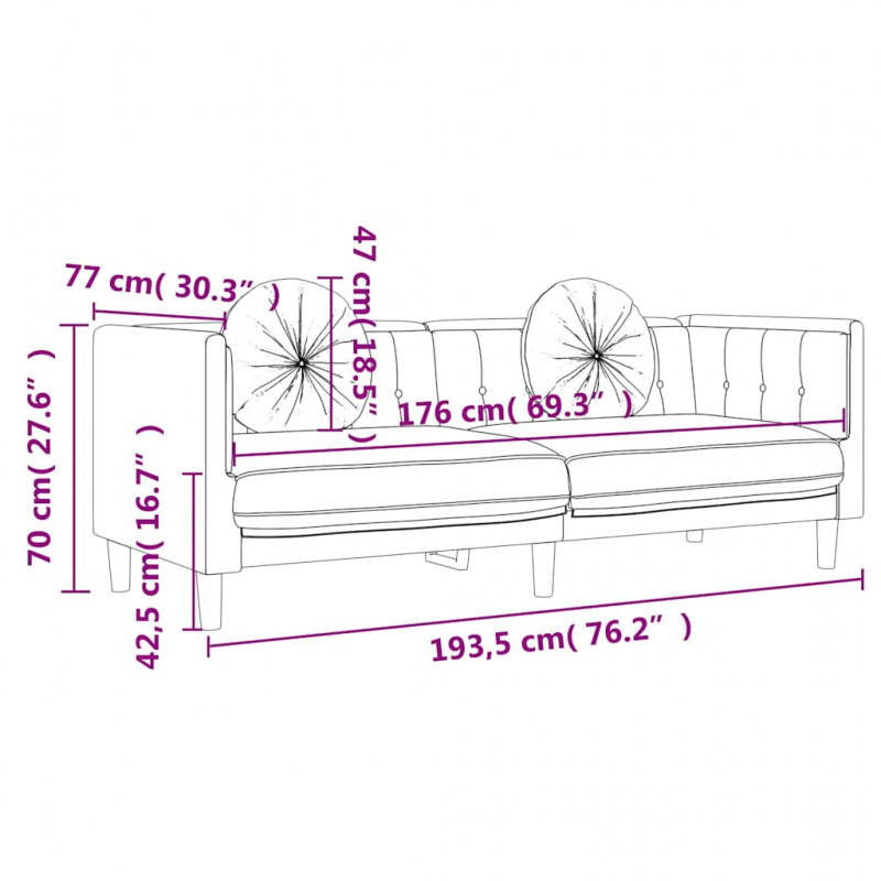 Sofa 3-osobowa z poduszkami, ciemnoszara, aksamit