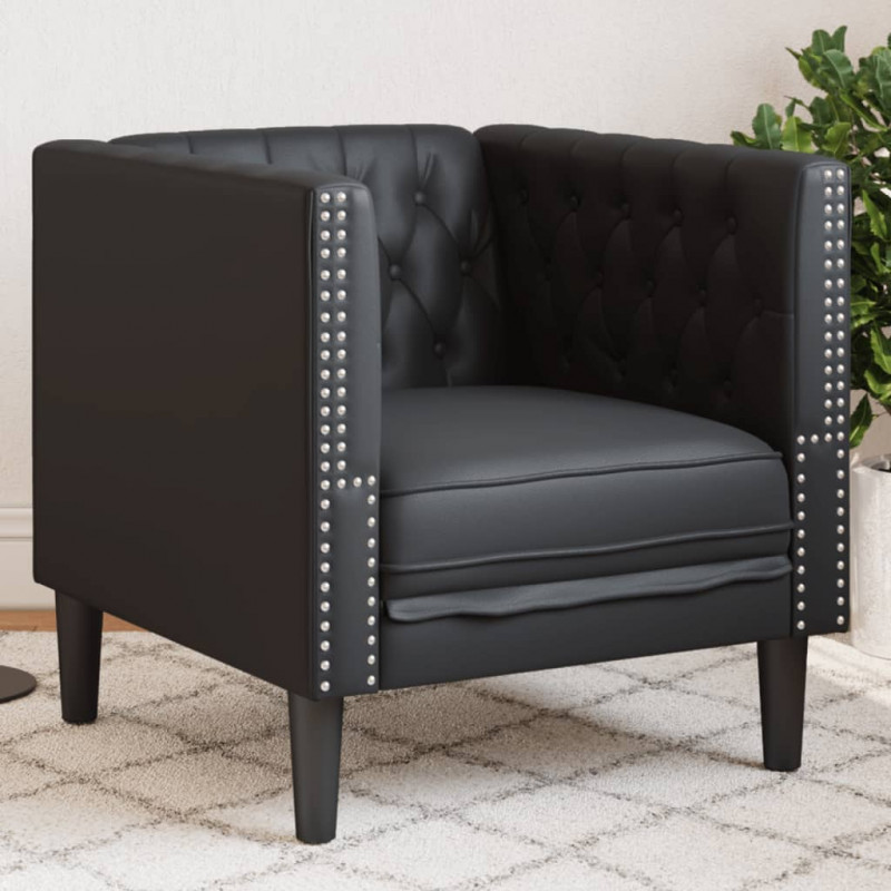 Fotel Chesterfield, czarny, tapicerowany sztuczną skórą