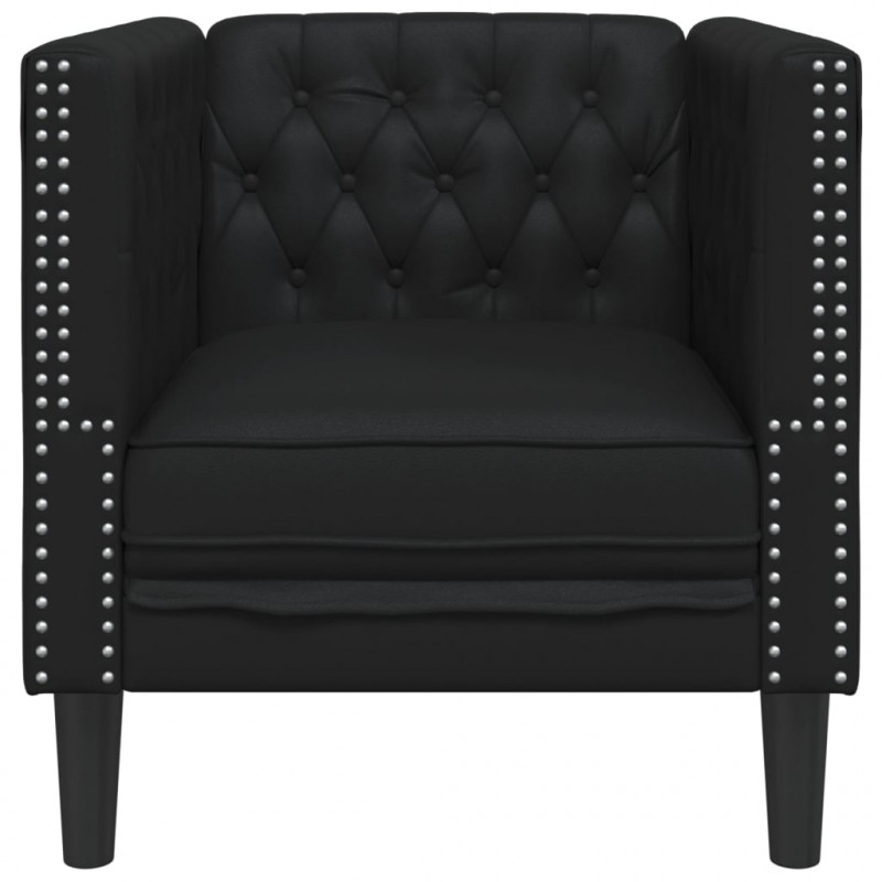 Fotel Chesterfield, czarny, tapicerowany sztuczną skórą