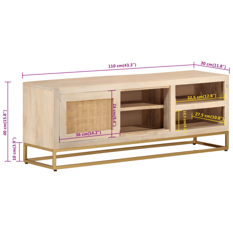 Szafka pod TV, 110x30x40 cm, lite drewno mango i żelazo