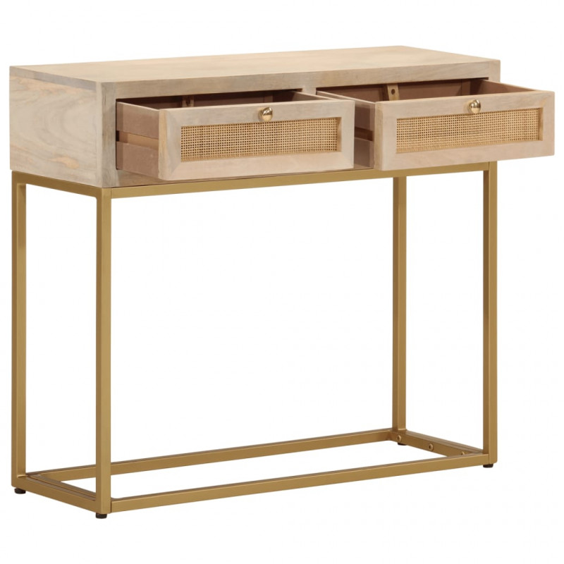 Stolik konsolowy, 90x30x76 cm, lite drewno mango i żelazo