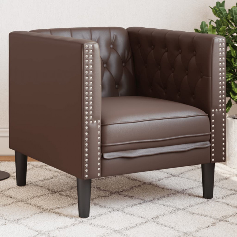Fotel Chesterfield, brązowy, tapicerowany sztuczną skórą