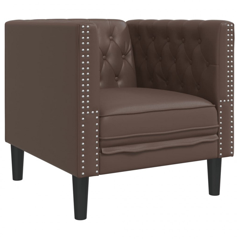 Fotel Chesterfield, brązowy, tapicerowany sztuczną skórą