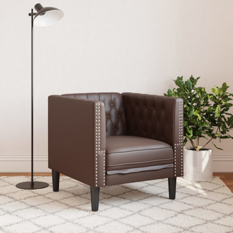 Fotel Chesterfield, brązowy, tapicerowany sztuczną skórą