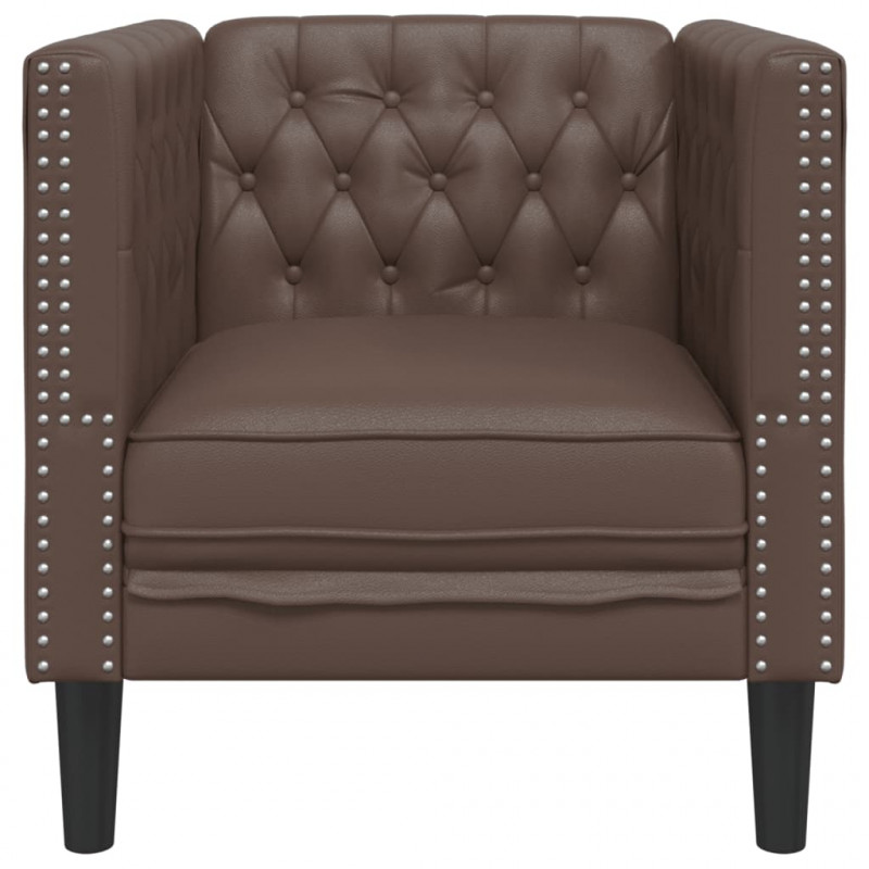 Fotel Chesterfield, brązowy, tapicerowany sztuczną skórą