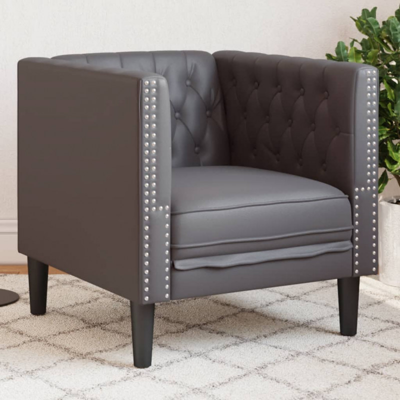 Fotel Chesterfield, szary, tapicerowany sztuczną skórą
