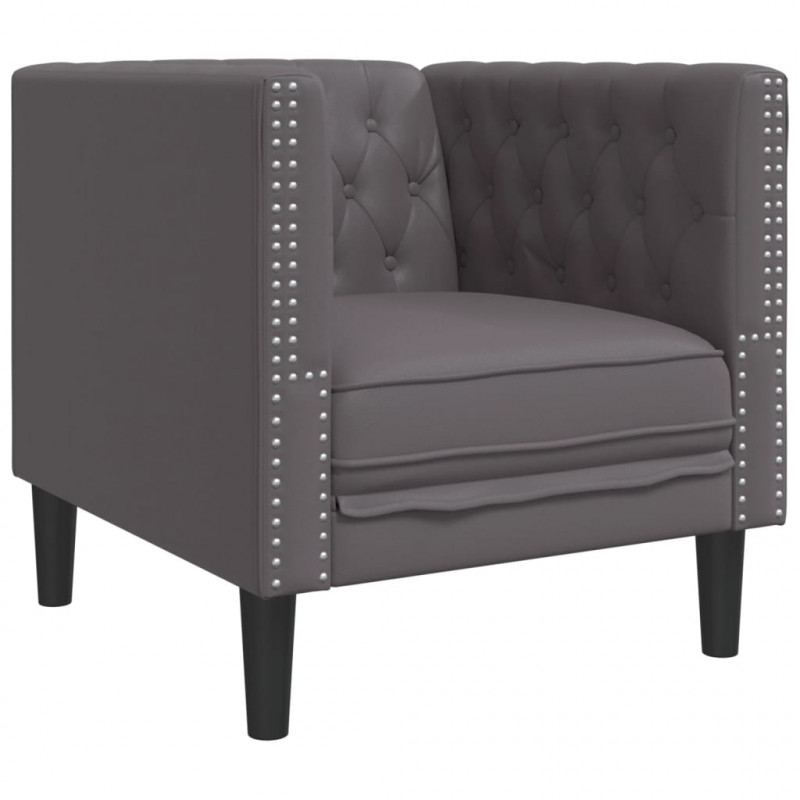 Fotel Chesterfield, szary, tapicerowany sztuczną skórą